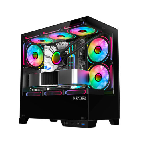 GABINETE RAPTOR THUNDER STRIKE TG X2 MID-TOWER RGB FAN X1 BLACK