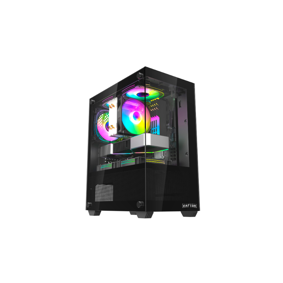 GABINETE RAPTOR NOVA PRIME TG X2 MID-TOWER RGB FAN X3 BLACK