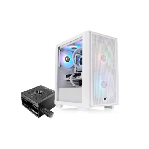 GABINETE GAMER THERMALTAKE H16 MICRO TOWER TG FAN ARGB X3 SNOW WHITE FUENTE 650W BRONZE