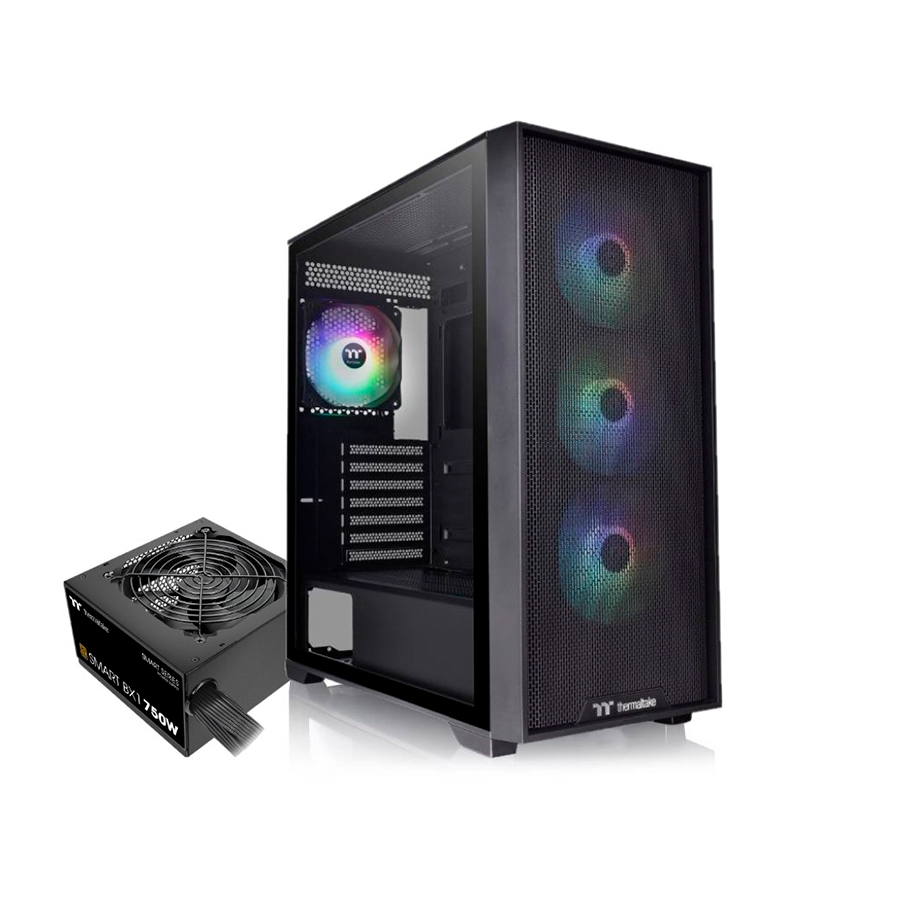 GABINETE GAMER THERMALTAKE H390 MID-TOWER TG FAN ARGB X4 BLACK FUENTE 750W BRONZE