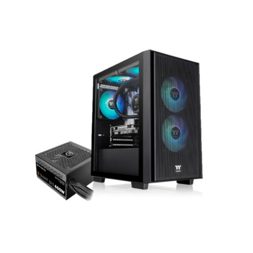 GABINETE GAMER THERMALTAKE H16 MICRO TOWER TG FAN ARGB X3 BLACK FUENTE 650W BRONZE