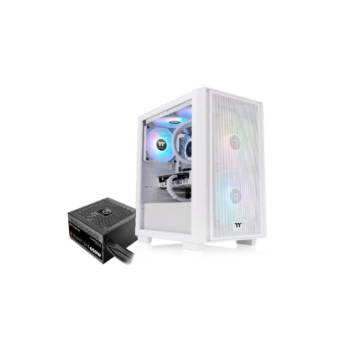 GABINETE GAMER THERMALTAKE H16 MICRO TOWER TG FAN ARGB X3 WHITE FUENTE 650W BRONZE