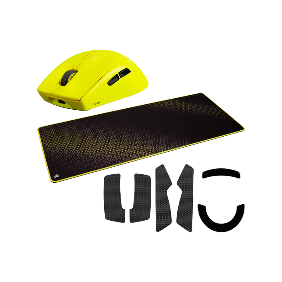 COMBO CORSAIR MOUSE M75 AIR WIRELESS YELLOW + MOUSE PAD BLACK/YELLOW