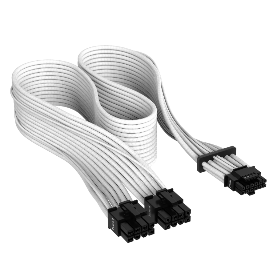 CABLE CORSAIR PREMIUM PCIE GEN 5 12V 2X6 DE 600 W Y 12+4 PATILLAS TYPE 4 WHITE