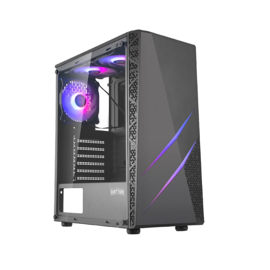 GABINETE RAPTOR BLAZE FORCE V2 TG MID-TOWER RGB FAN X3 W/BUTTON CONTROL