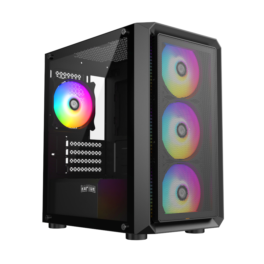 GABINETE RAPTOR INFINITY MESH TG X2 MID-TOWER RGB FAN X4