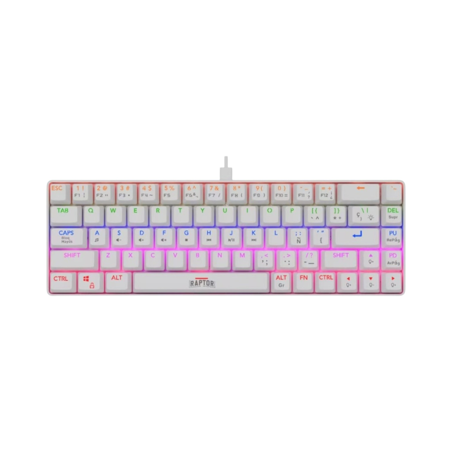 TECLADO GAMER RAPTOR FIRECLAW M68 MECANICO RETROILUMINADO SWITCH RED OUTEMU WHITE